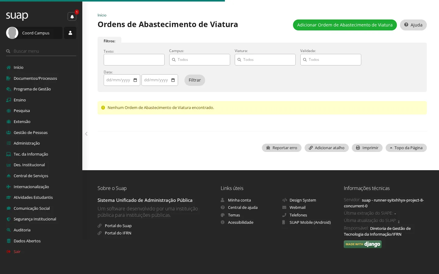Listagem de ordens de abastecimento
