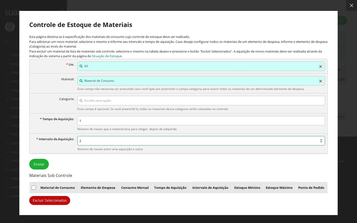 Configuração do estoque