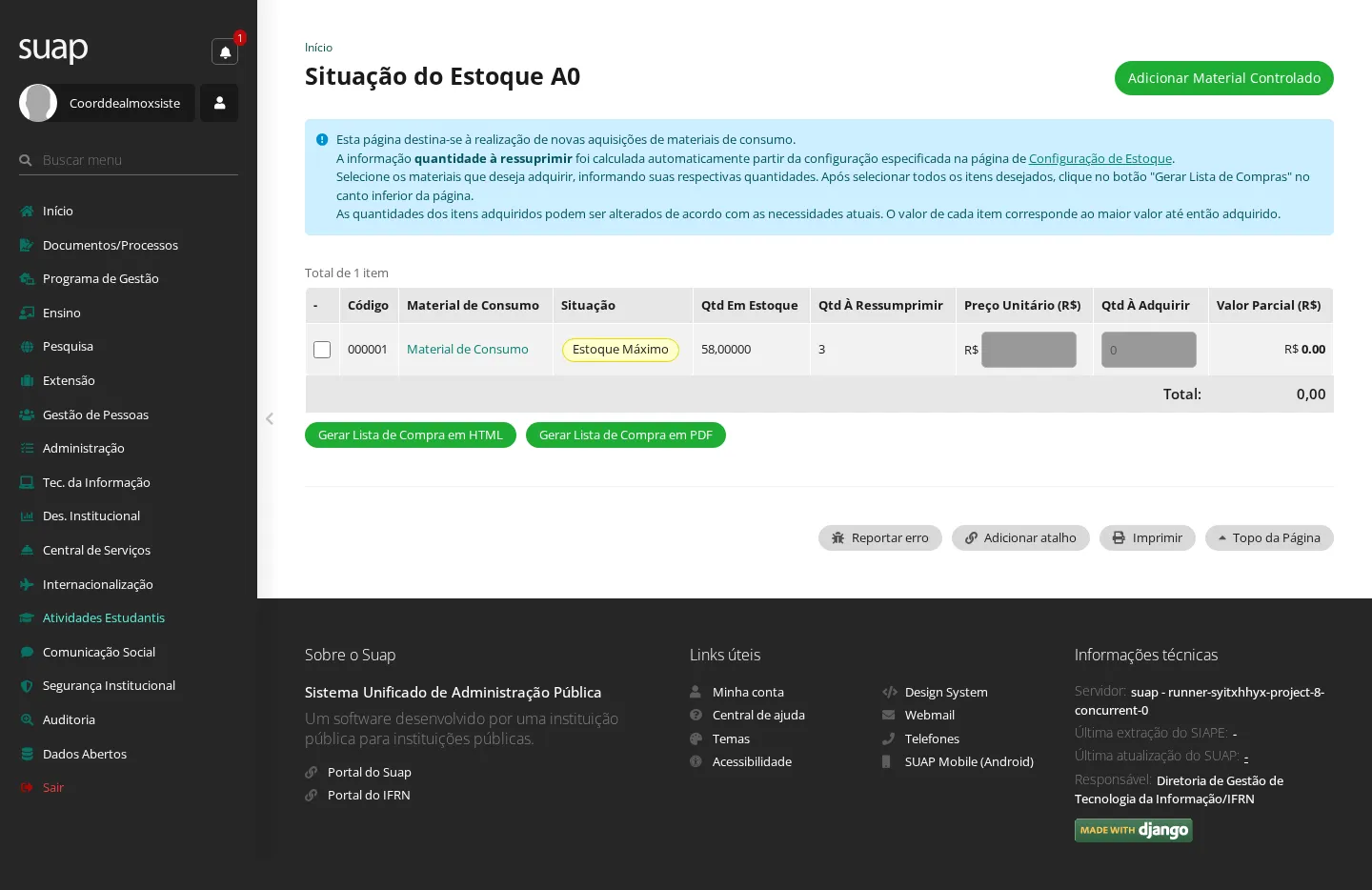Situação do estoque