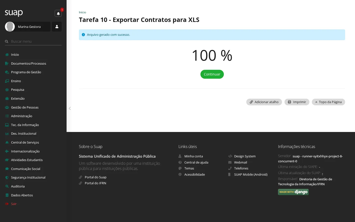 Exportação concluída com acesso ao arquivo