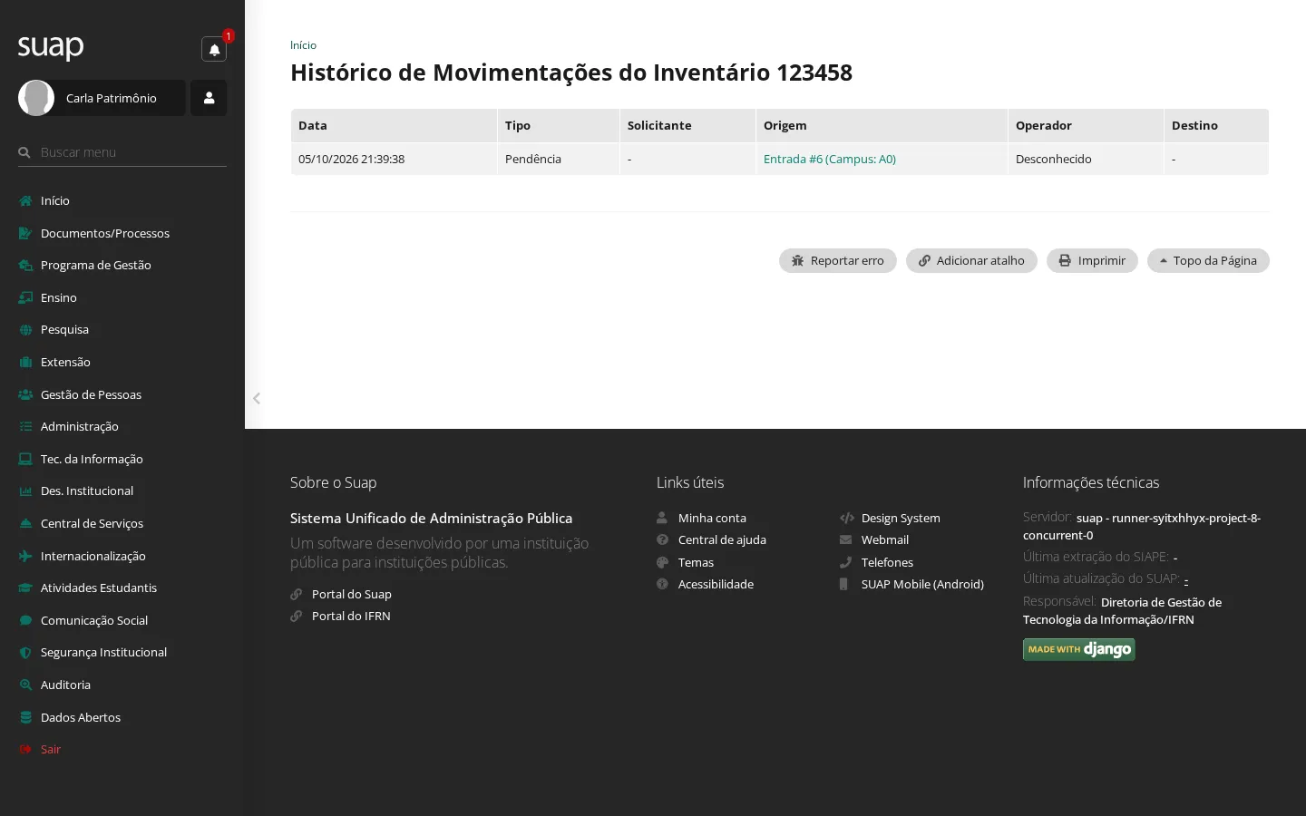 Histórico de movimentações