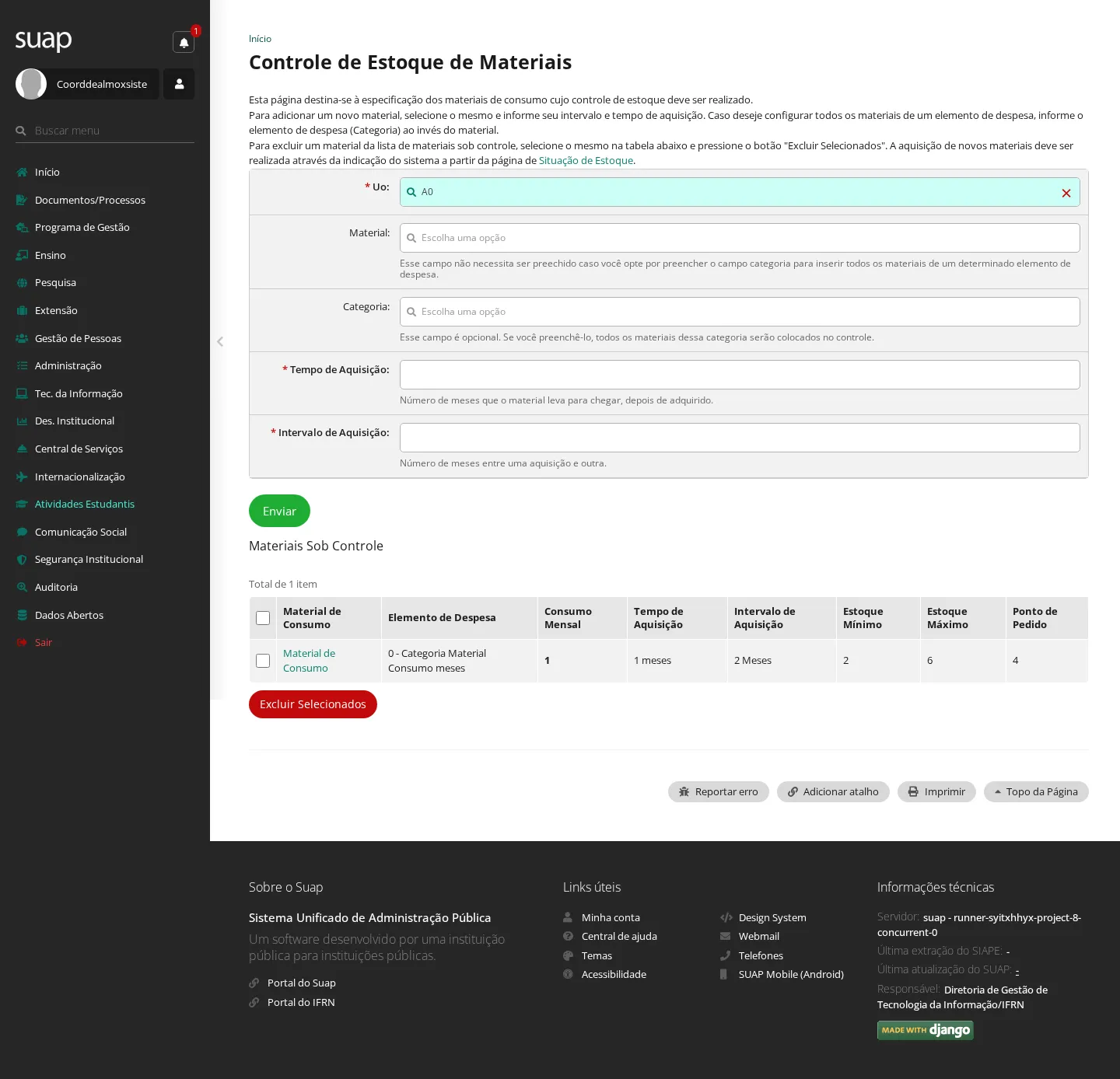 Materiais sob controle