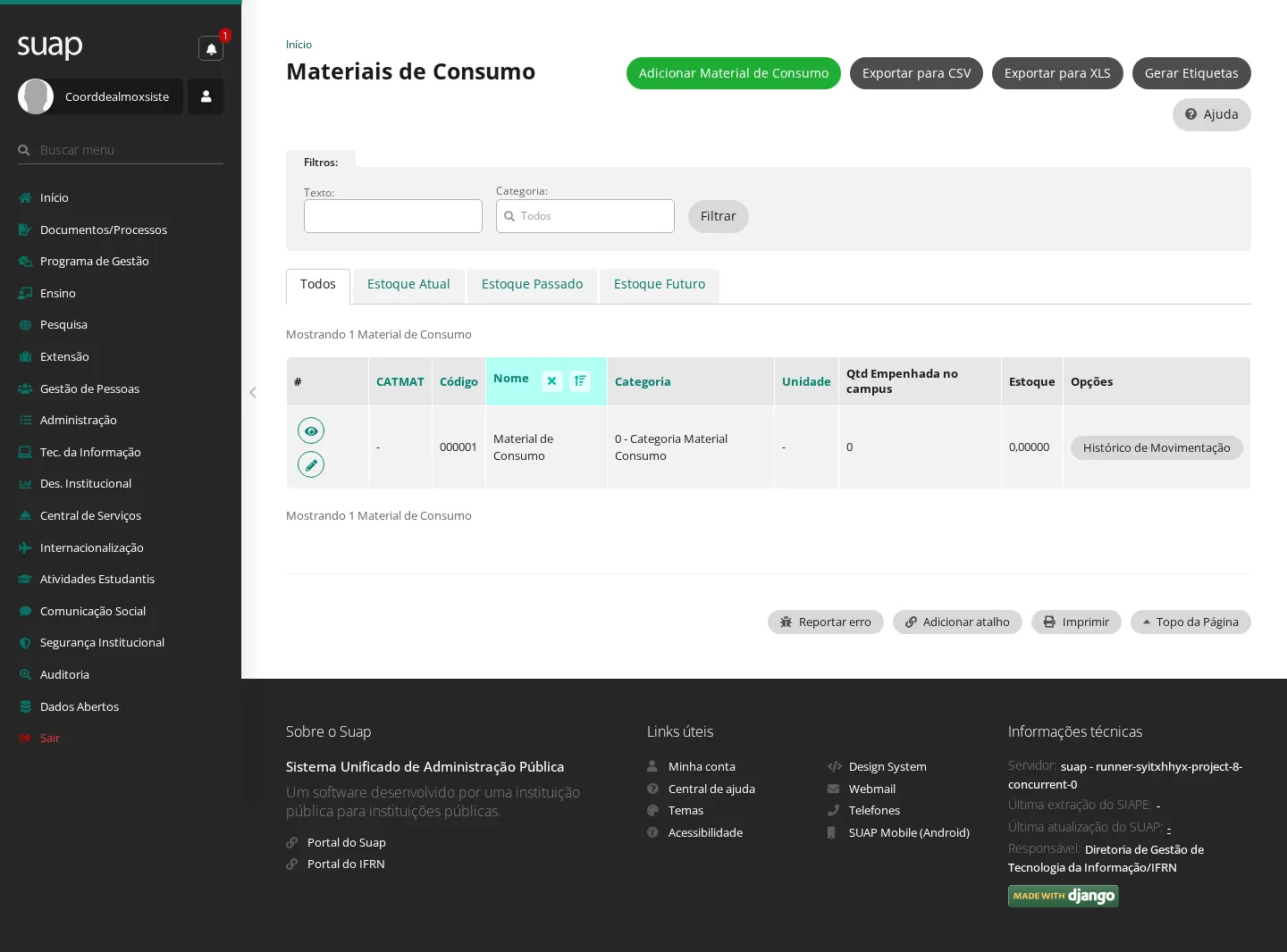 Materiais de consumo