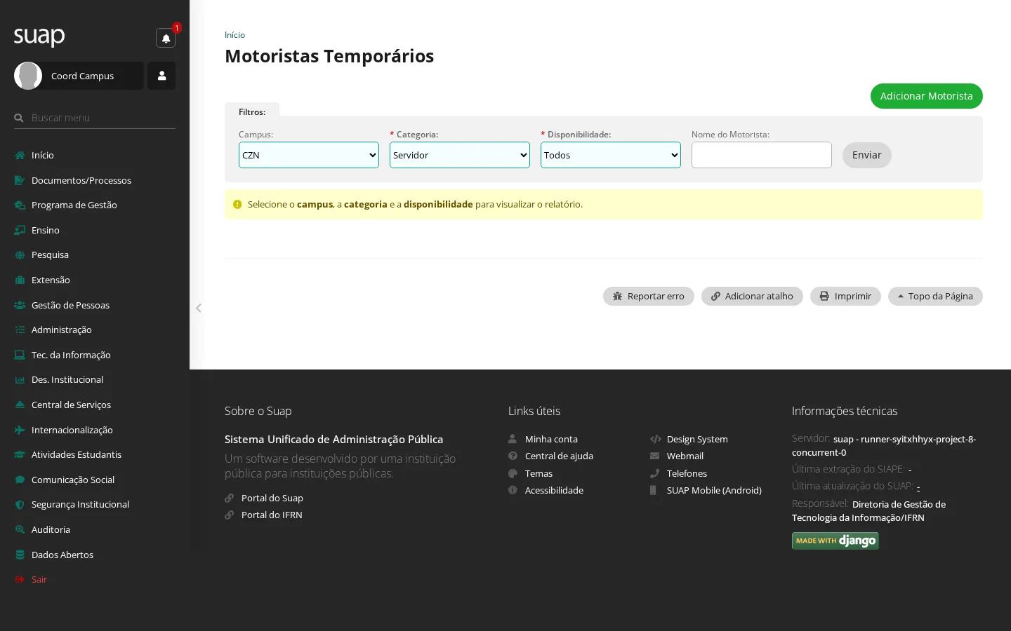 Listagem de motoristas temporários