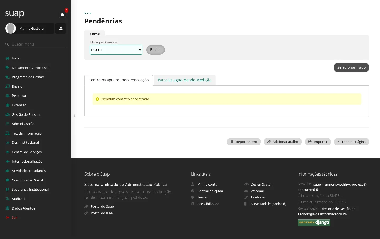 Consulta de pendências de renovação e medição