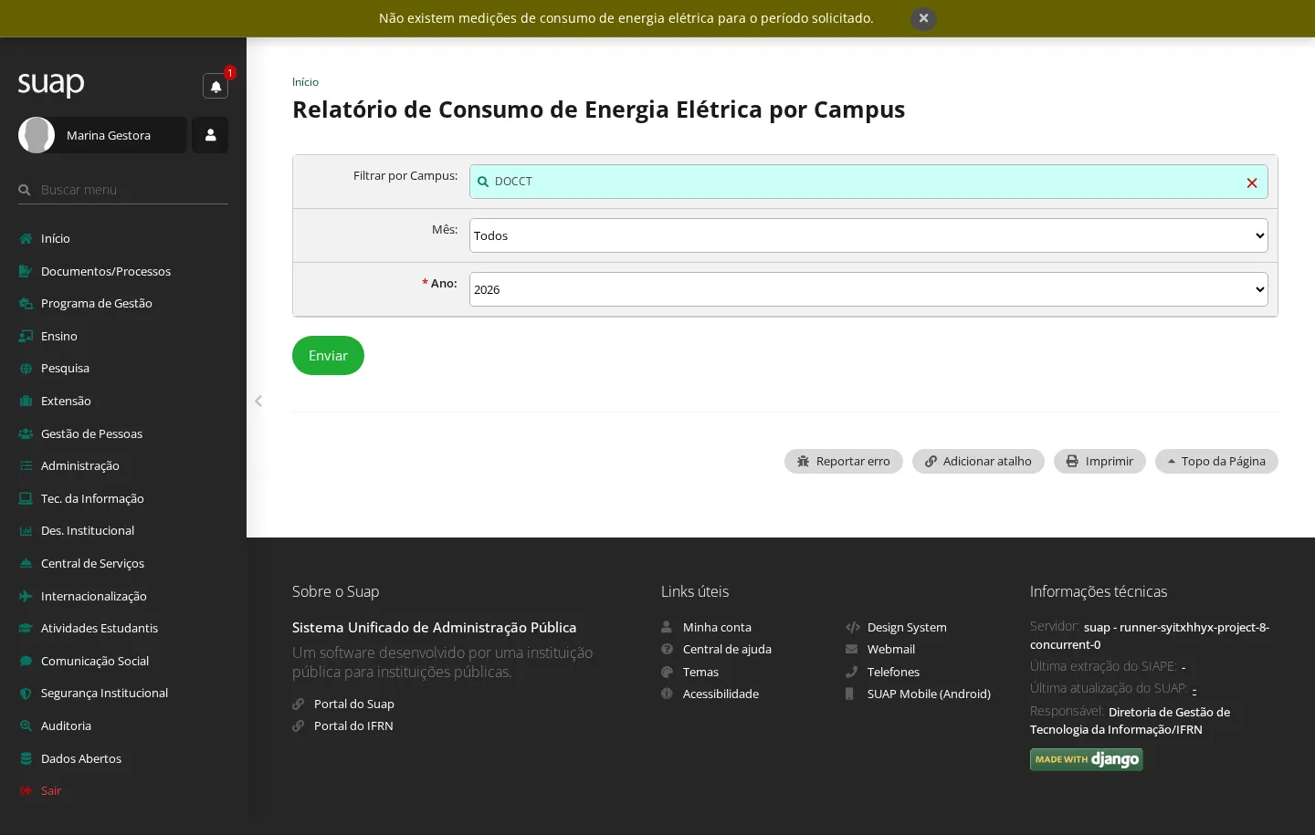 Consulta de consumo de energia por campus e ano