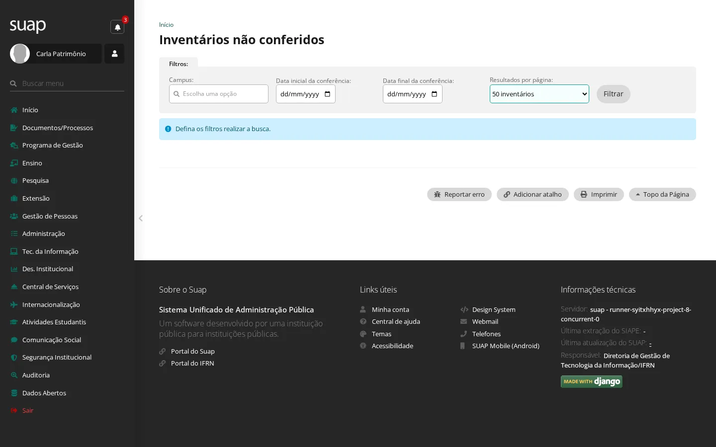 Inventários não conferidos