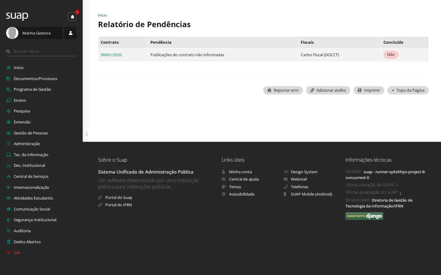 Relatório de pendências do campus