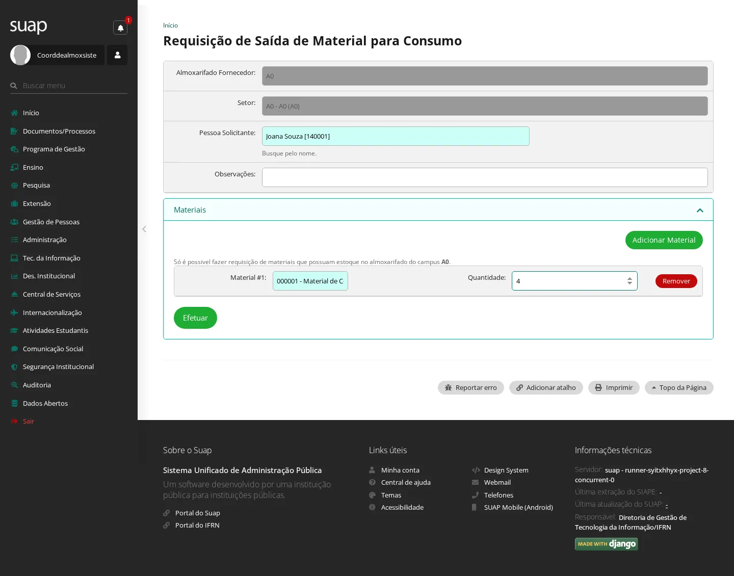 Requisição de material