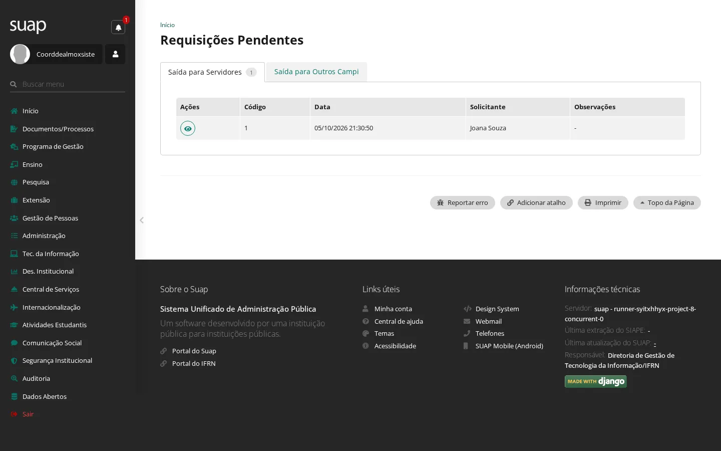 Requisições pendentes