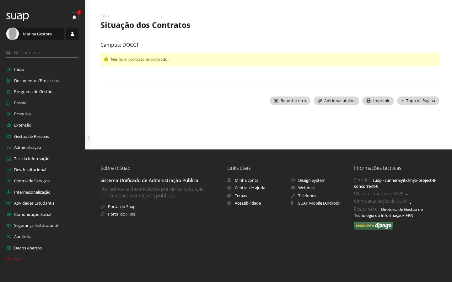 Consulta da situação dos contratos por campus e período
