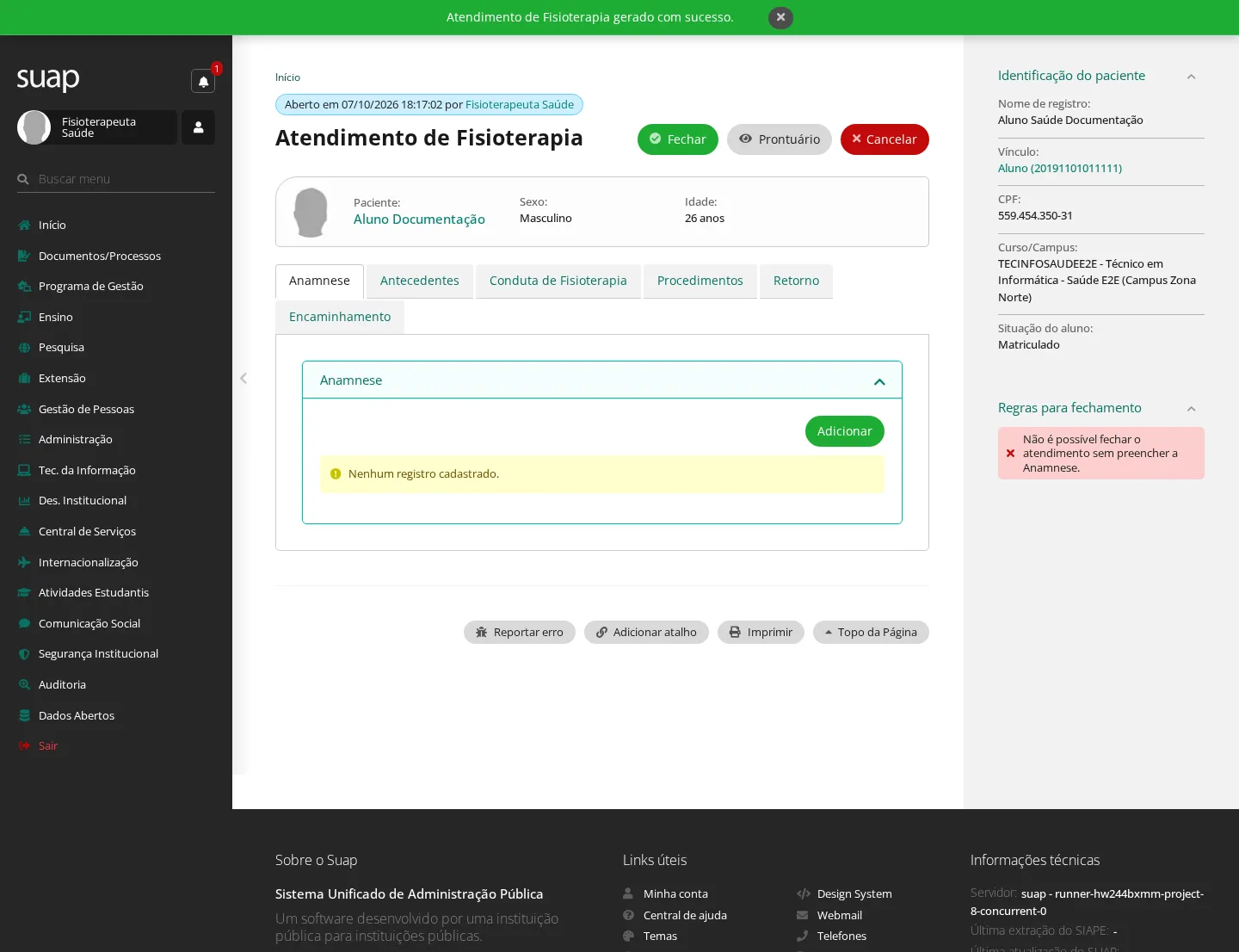 Atendimento de fisioterapia