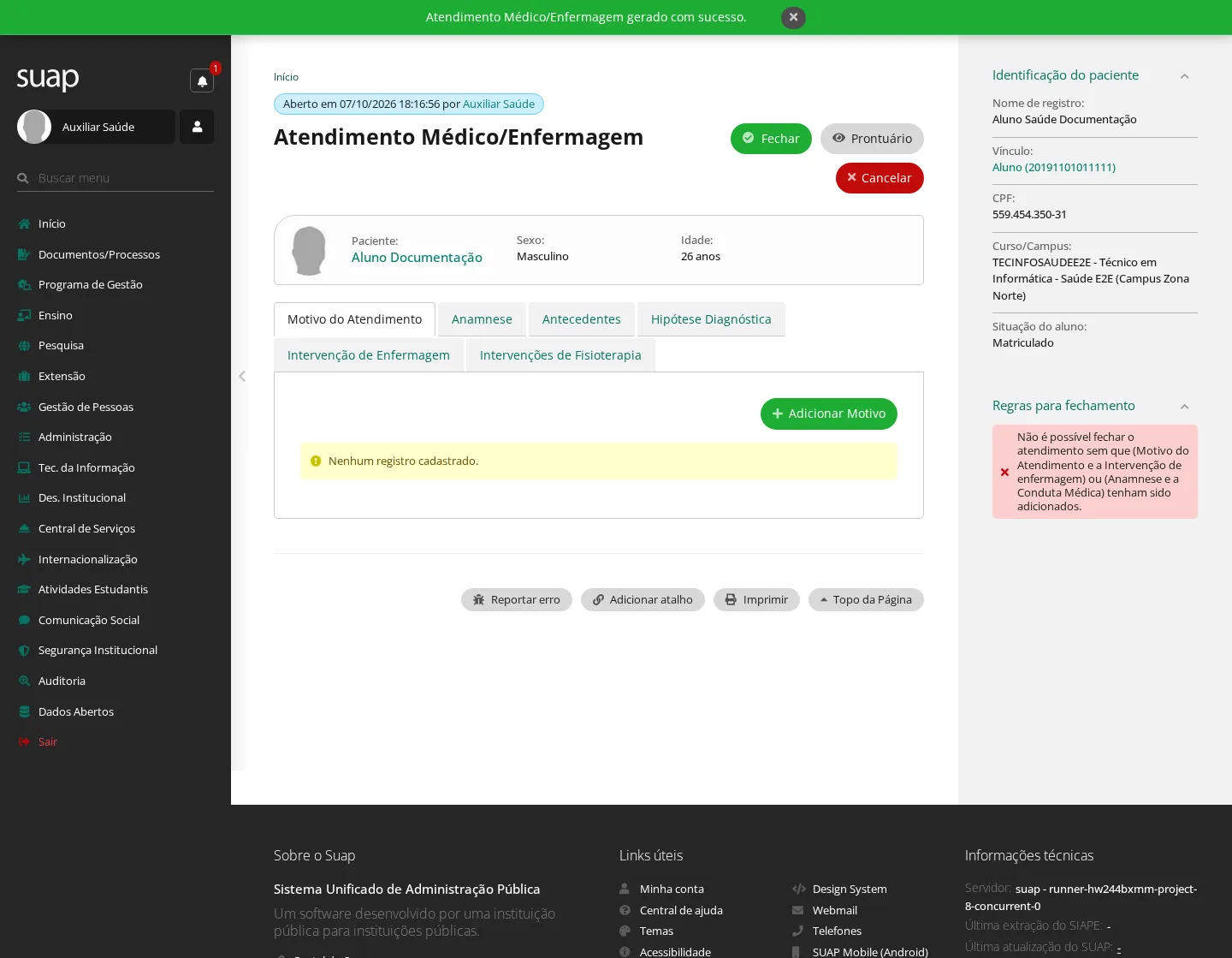 Atendimento médico e de enfermagem