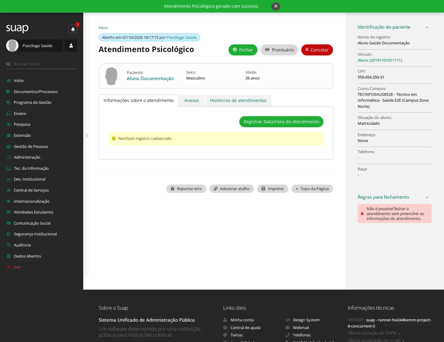 Atendimento psicológico