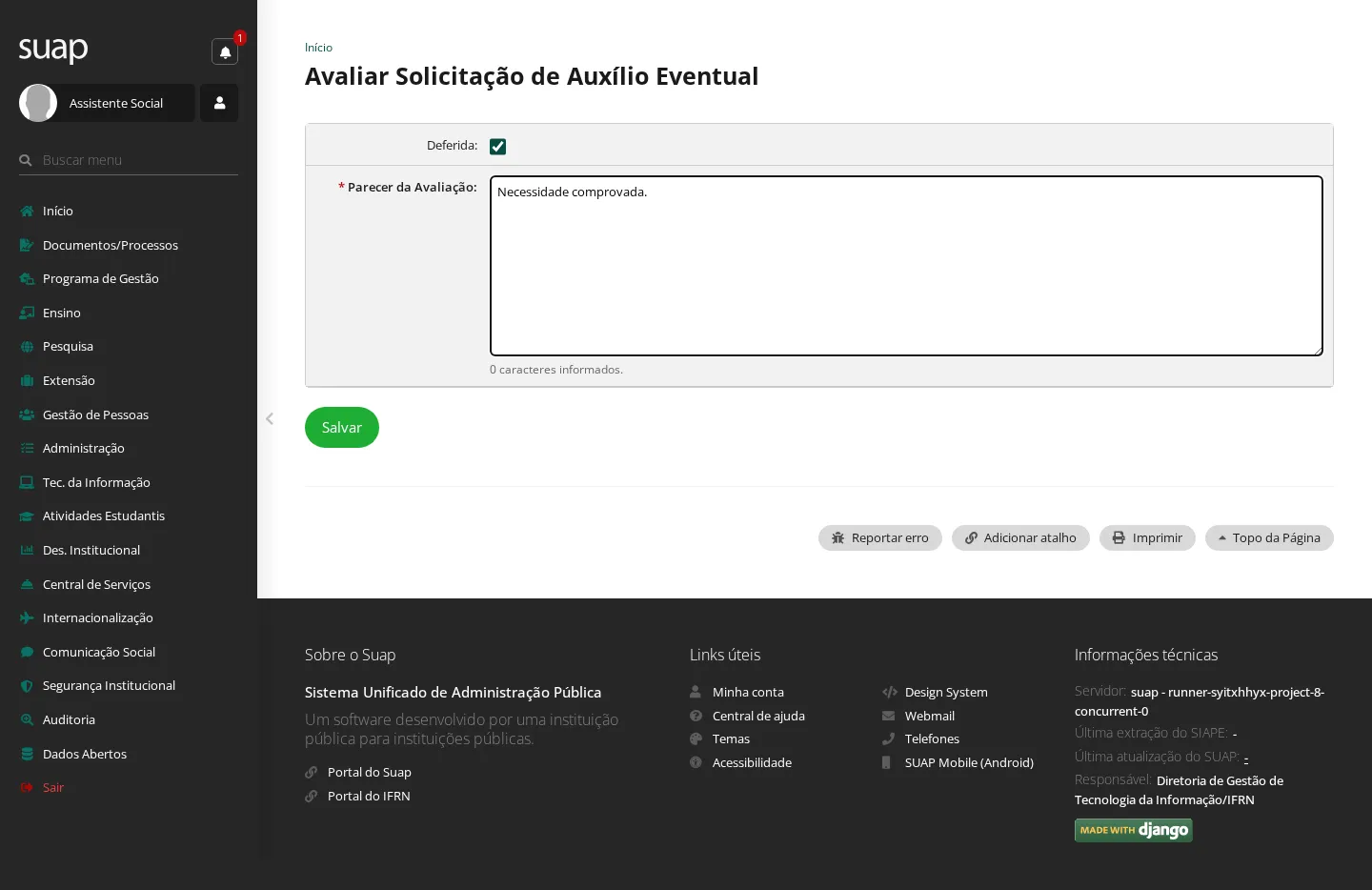 Avaliar solicitação de auxílio eventual