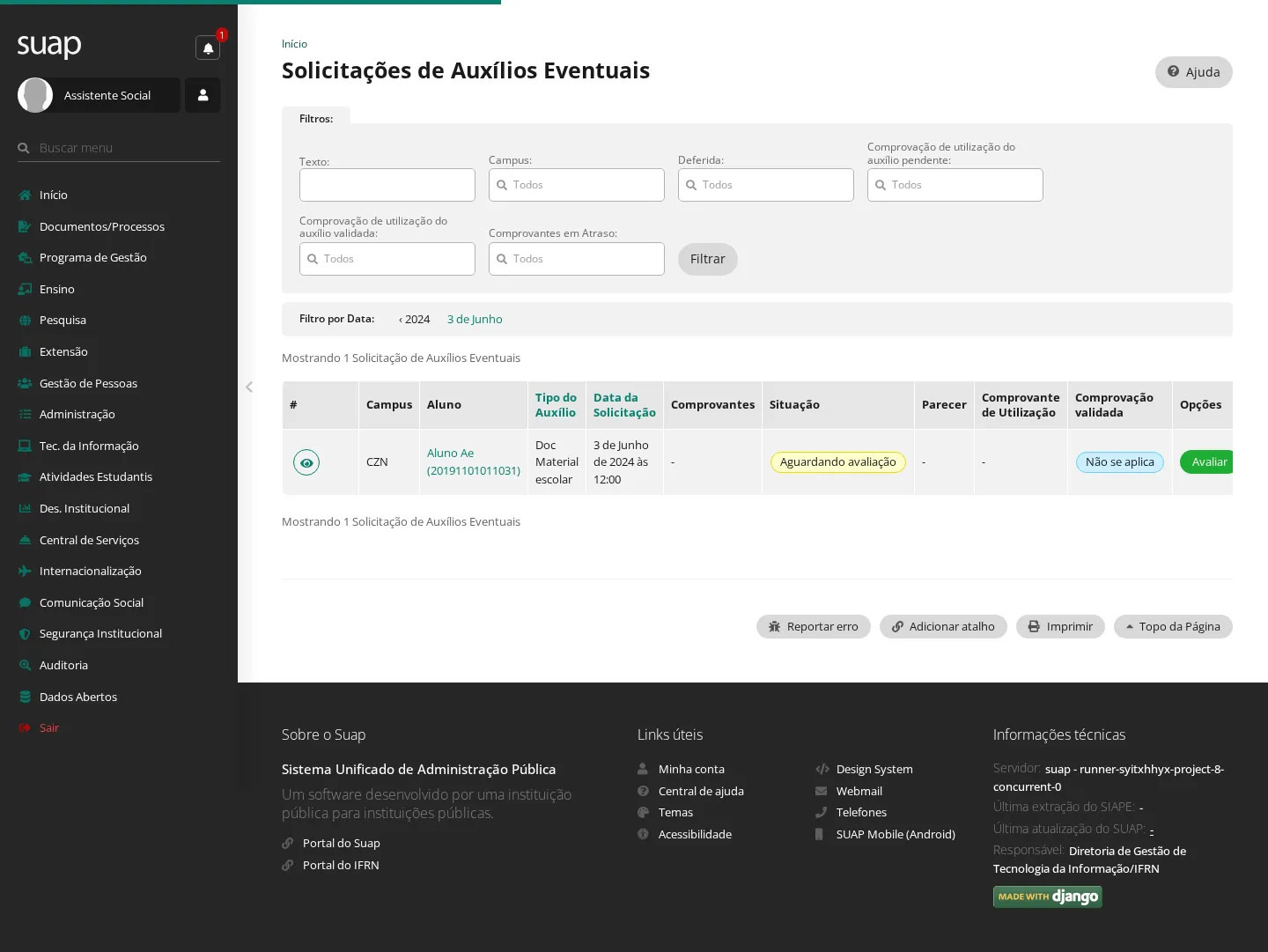 Solicitações de auxílios eventuais