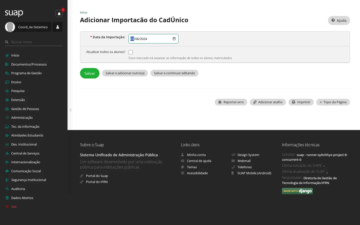 Agendar importação do CadÚnico