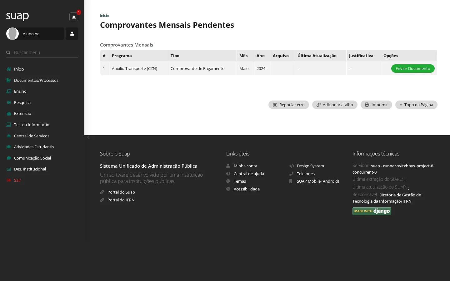 Comprovantes mensais do aluno