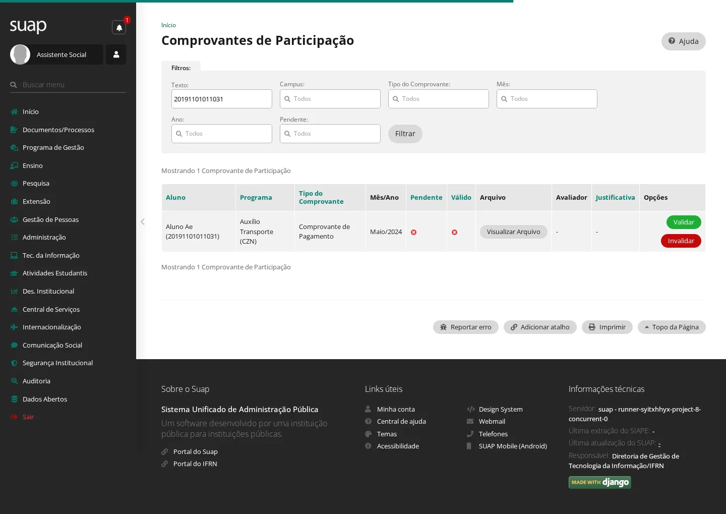 Comprovantes mensais dos participantes
