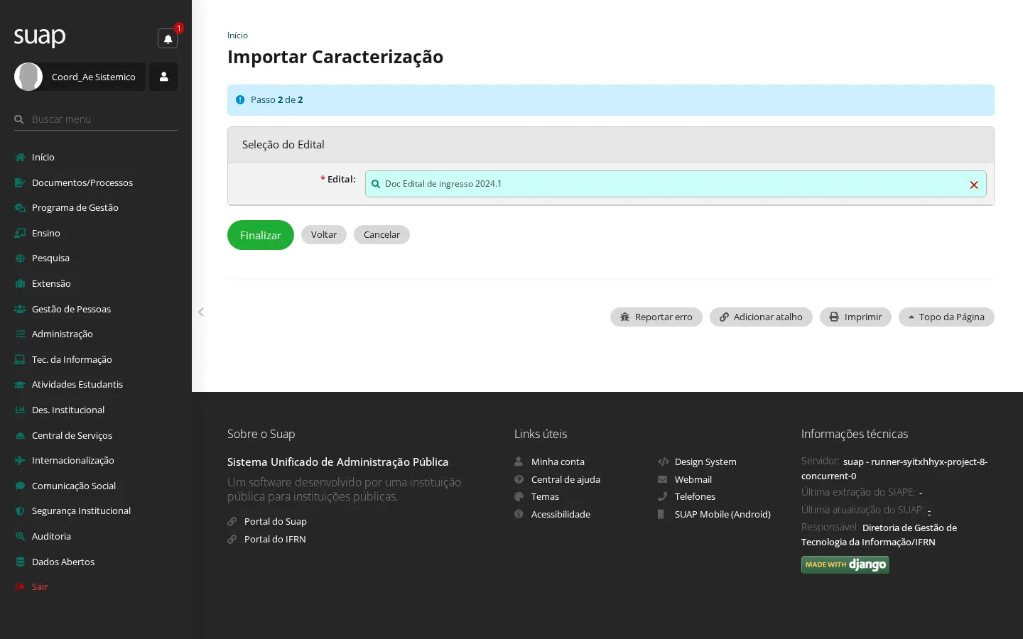 Importar caracterização: edital
