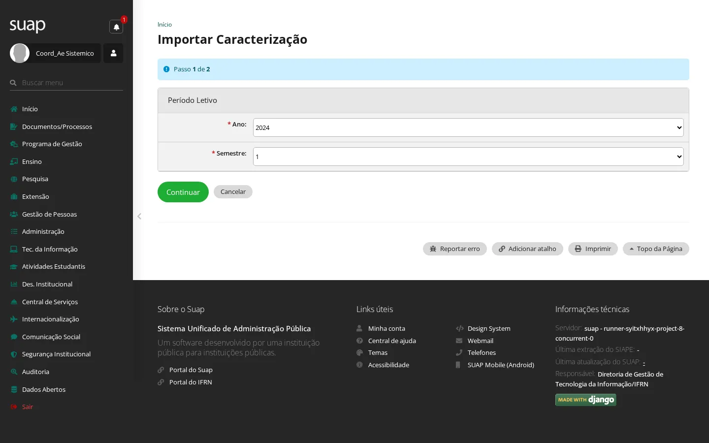 Importar caracterização: período