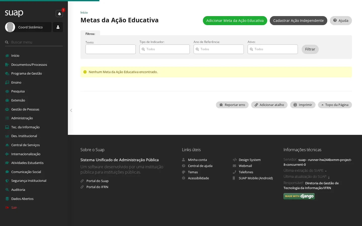 Listagem de metas