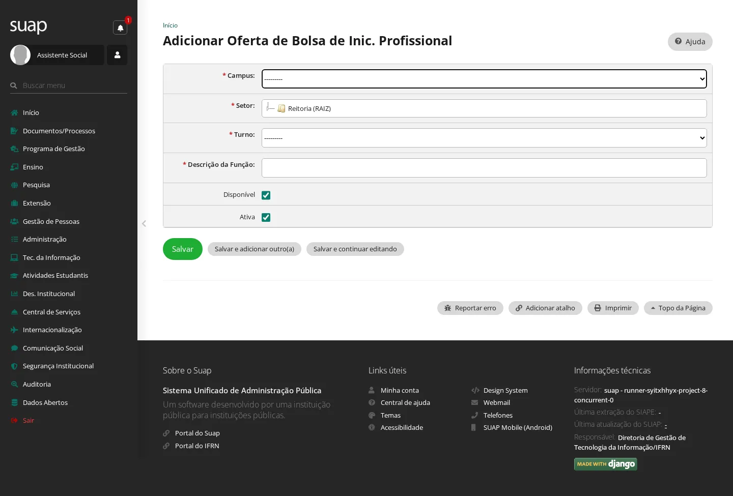 Cadastro de oferta de bolsa