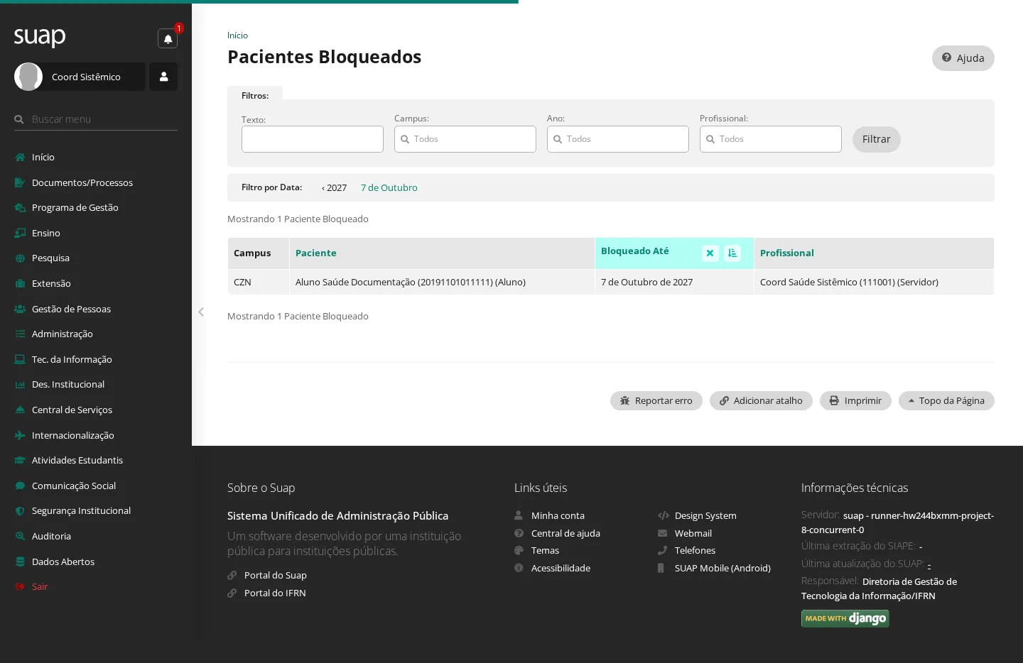 Listagem de pacientes bloqueados