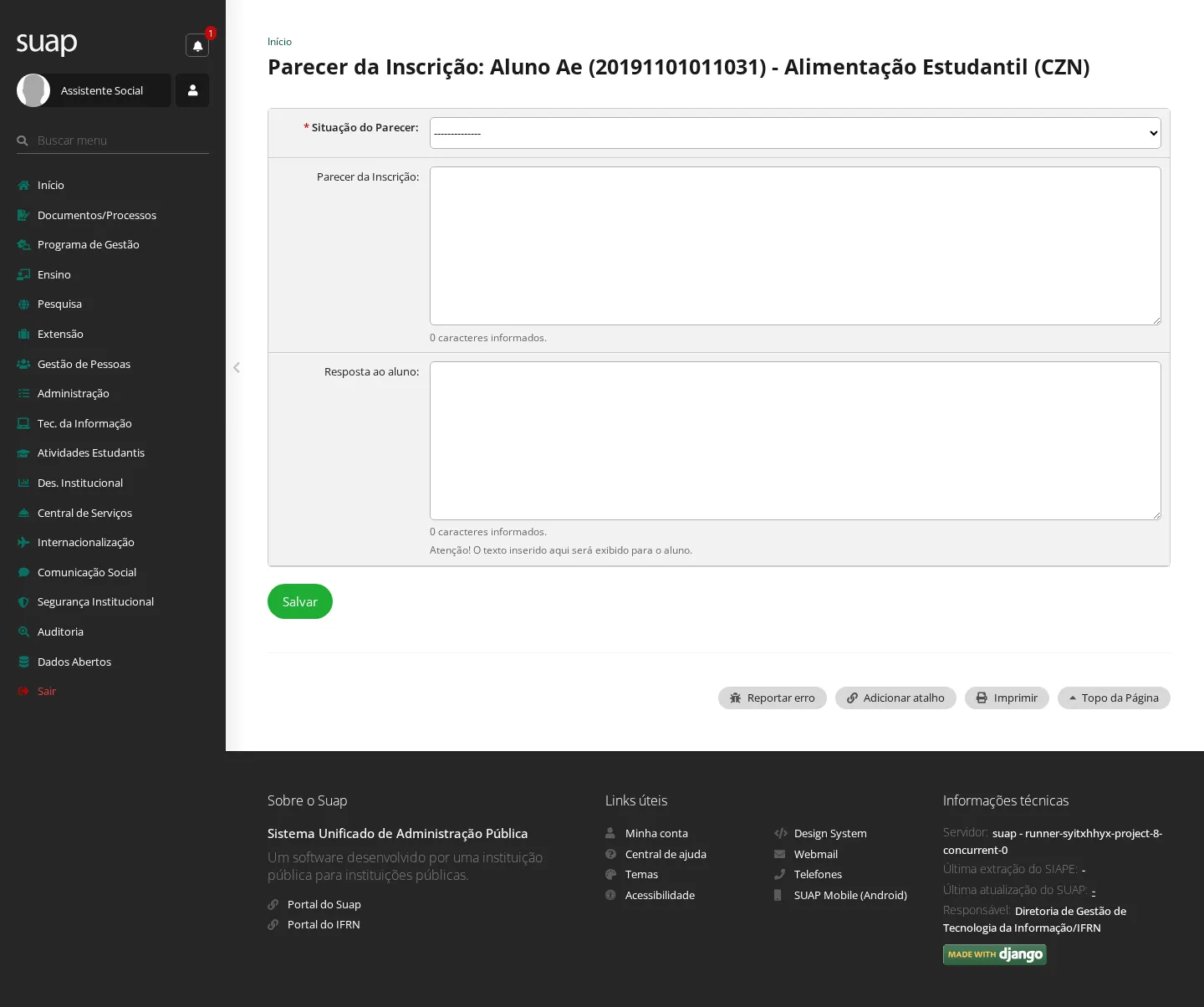 Parecer da inscrição