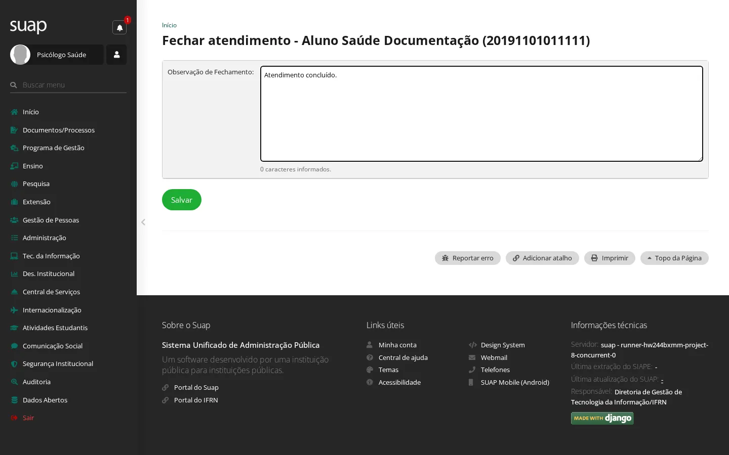 Observação para fechar o atendimento psicológico