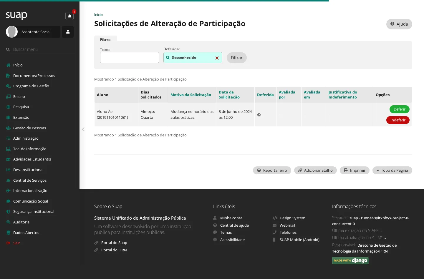 Alterações pendentes