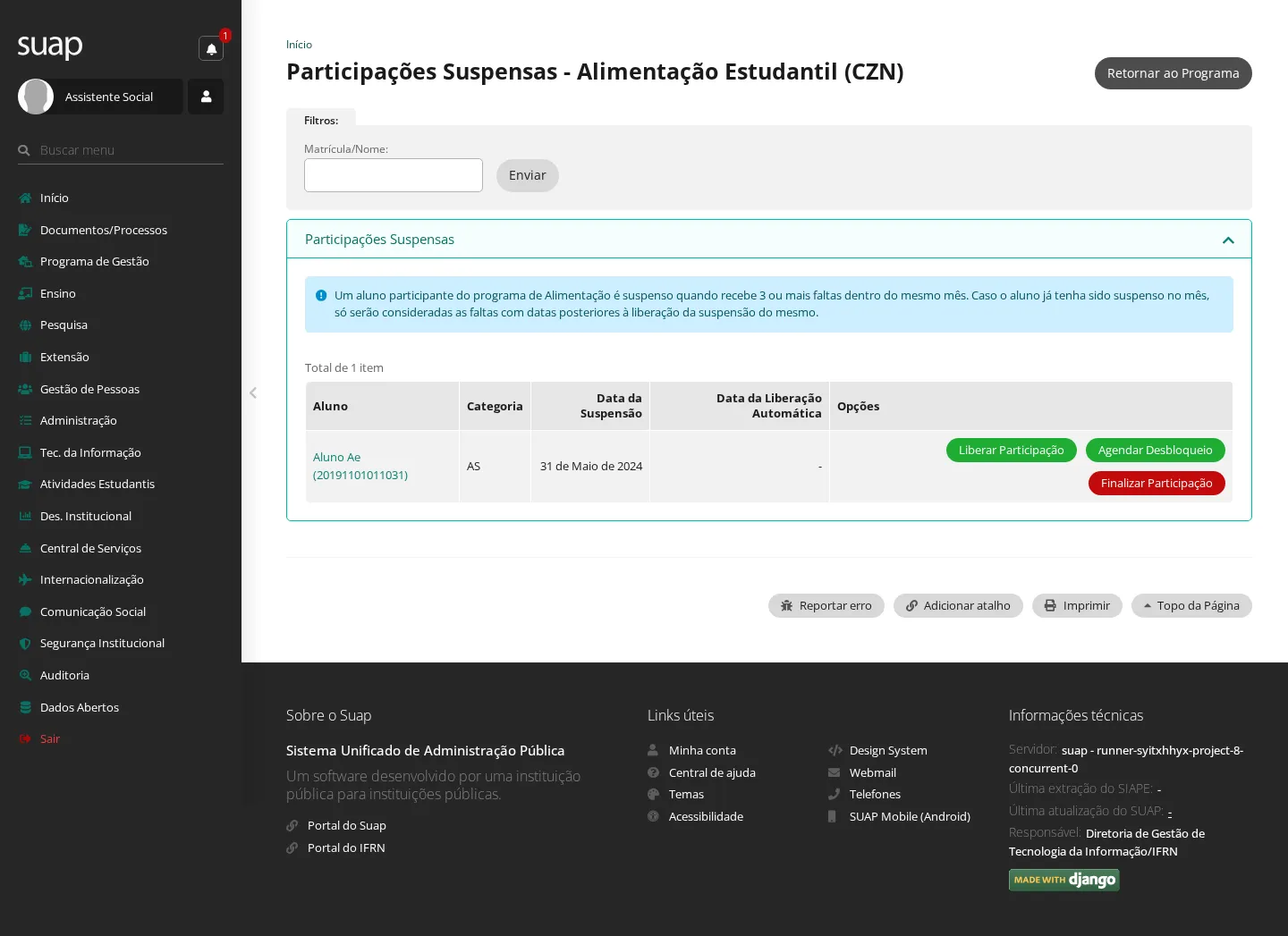 Participações suspensas
