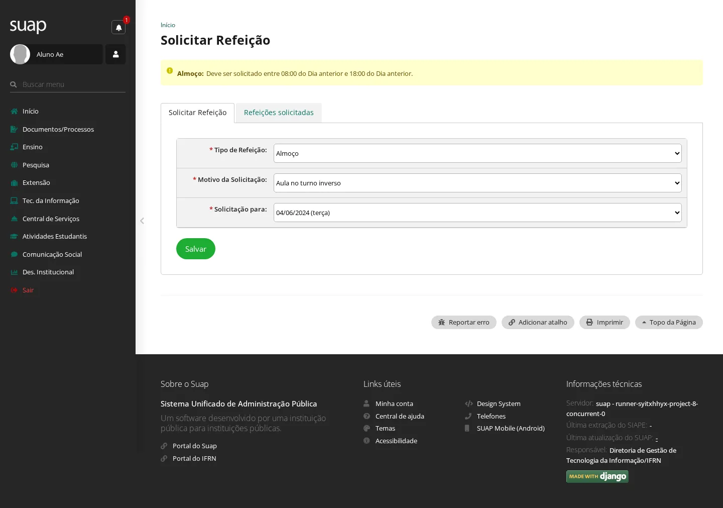 Solicitar refeição