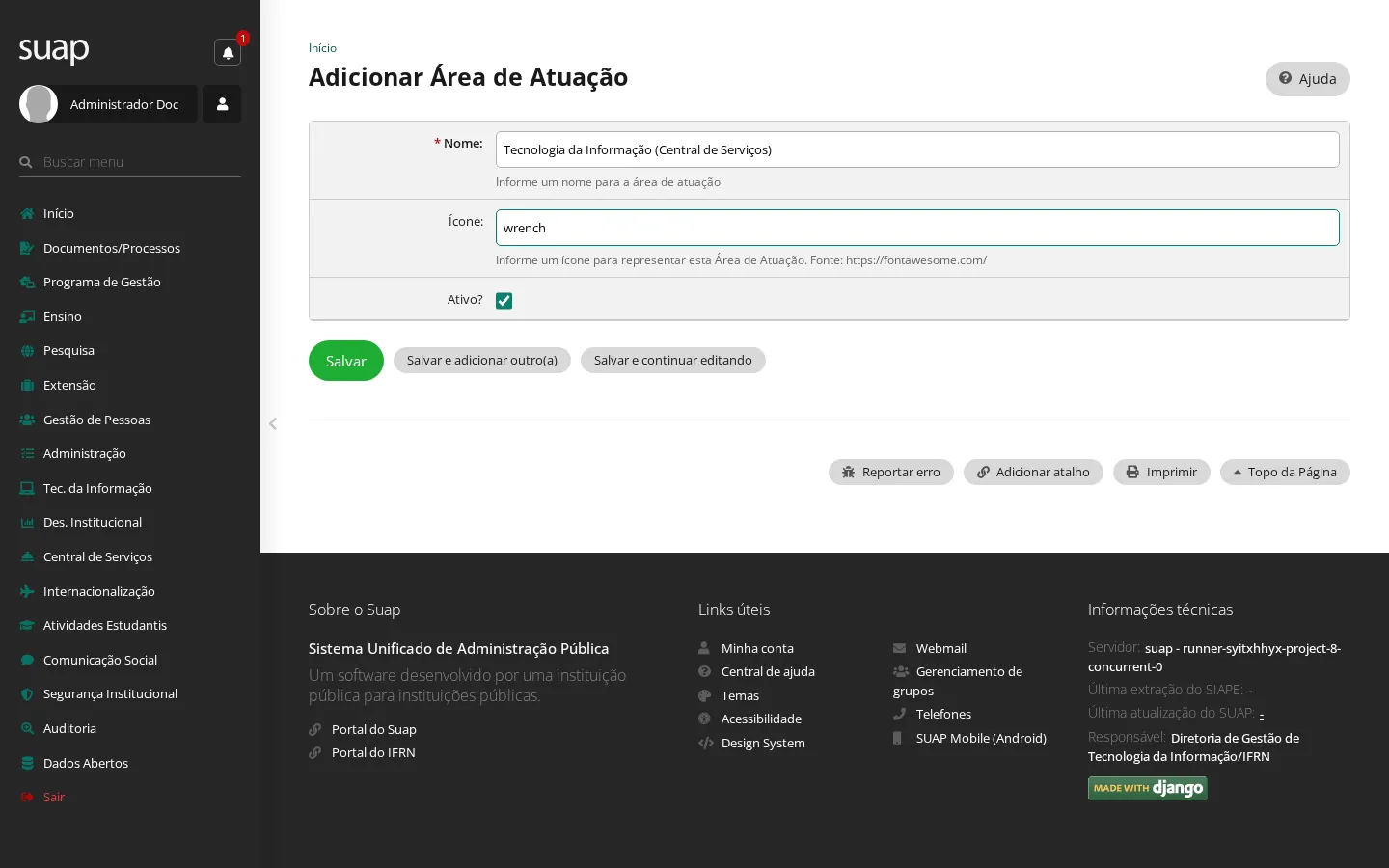 Formulário da área de atuação