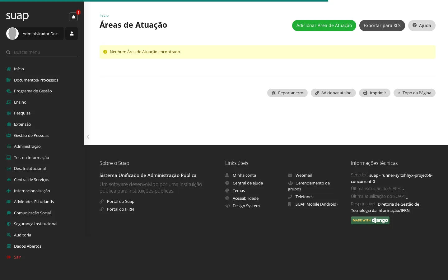 Listagem de áreas de atuação