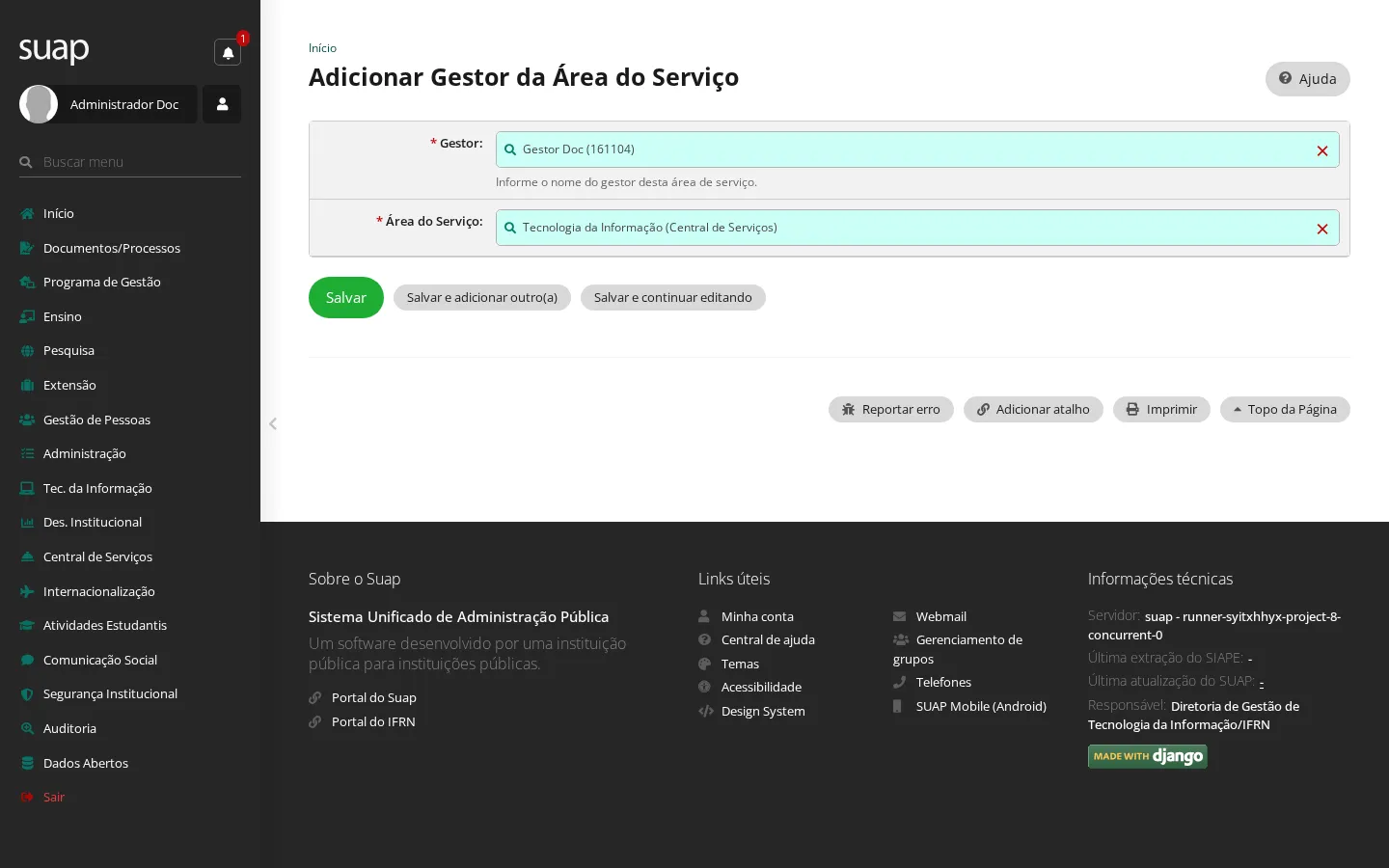 Formulário do gestor da área