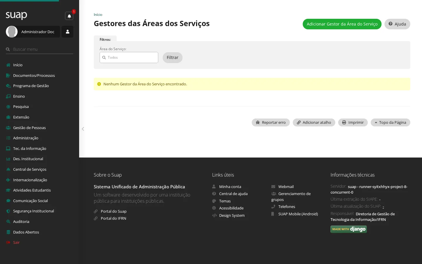 Listagem de gestores das áreas