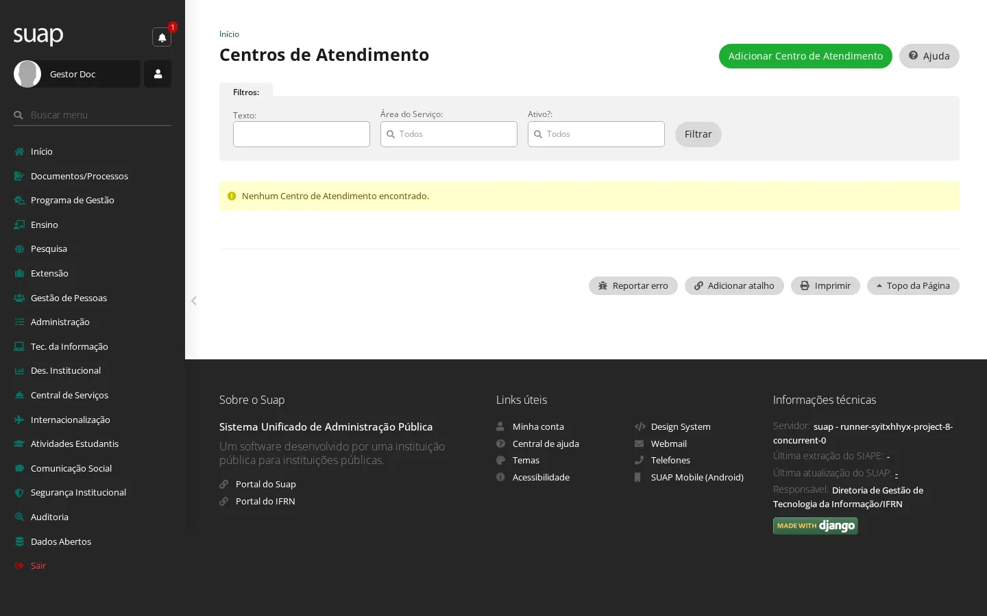 Listagem de centros de atendimento