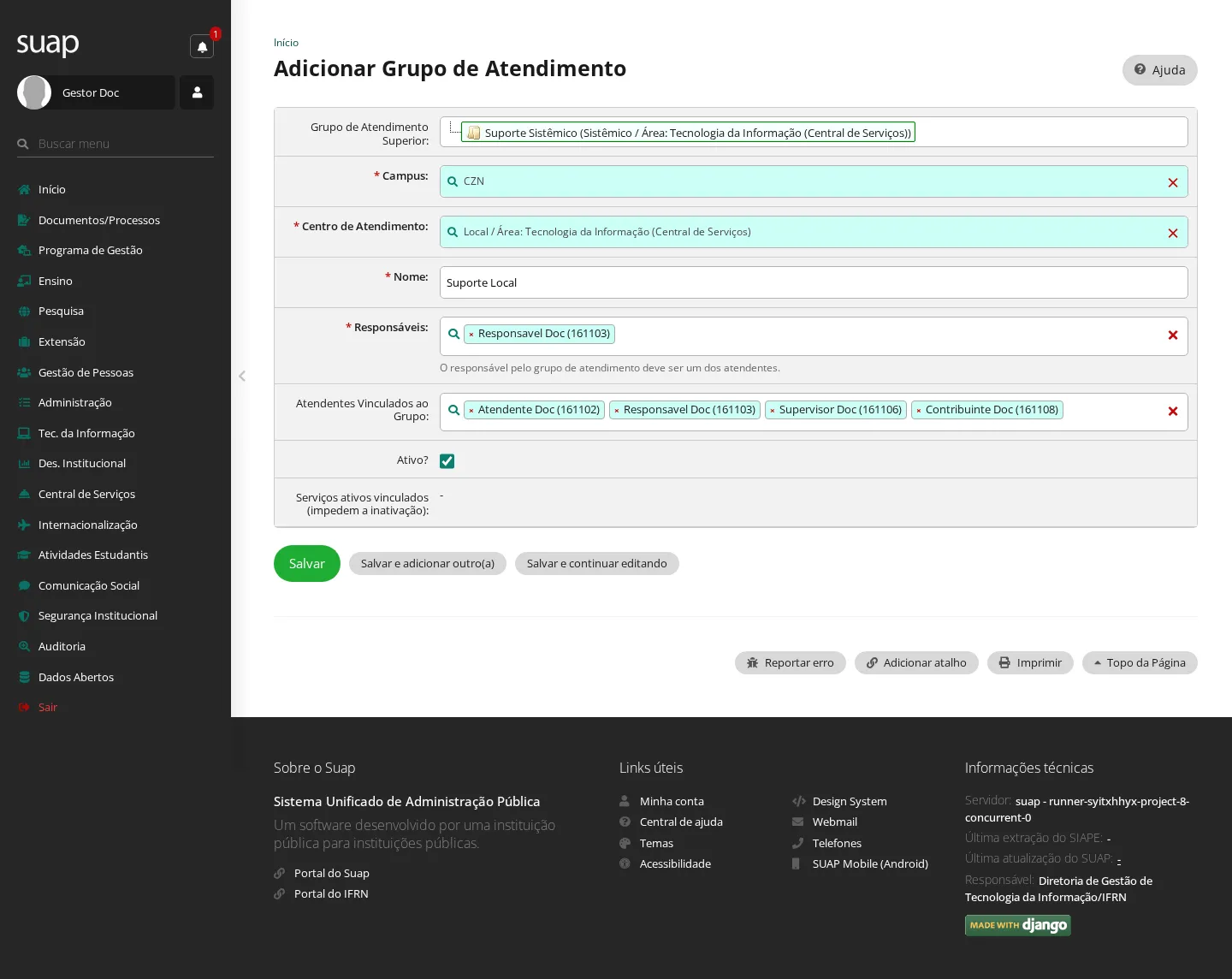 Formulário do grupo de atendimento