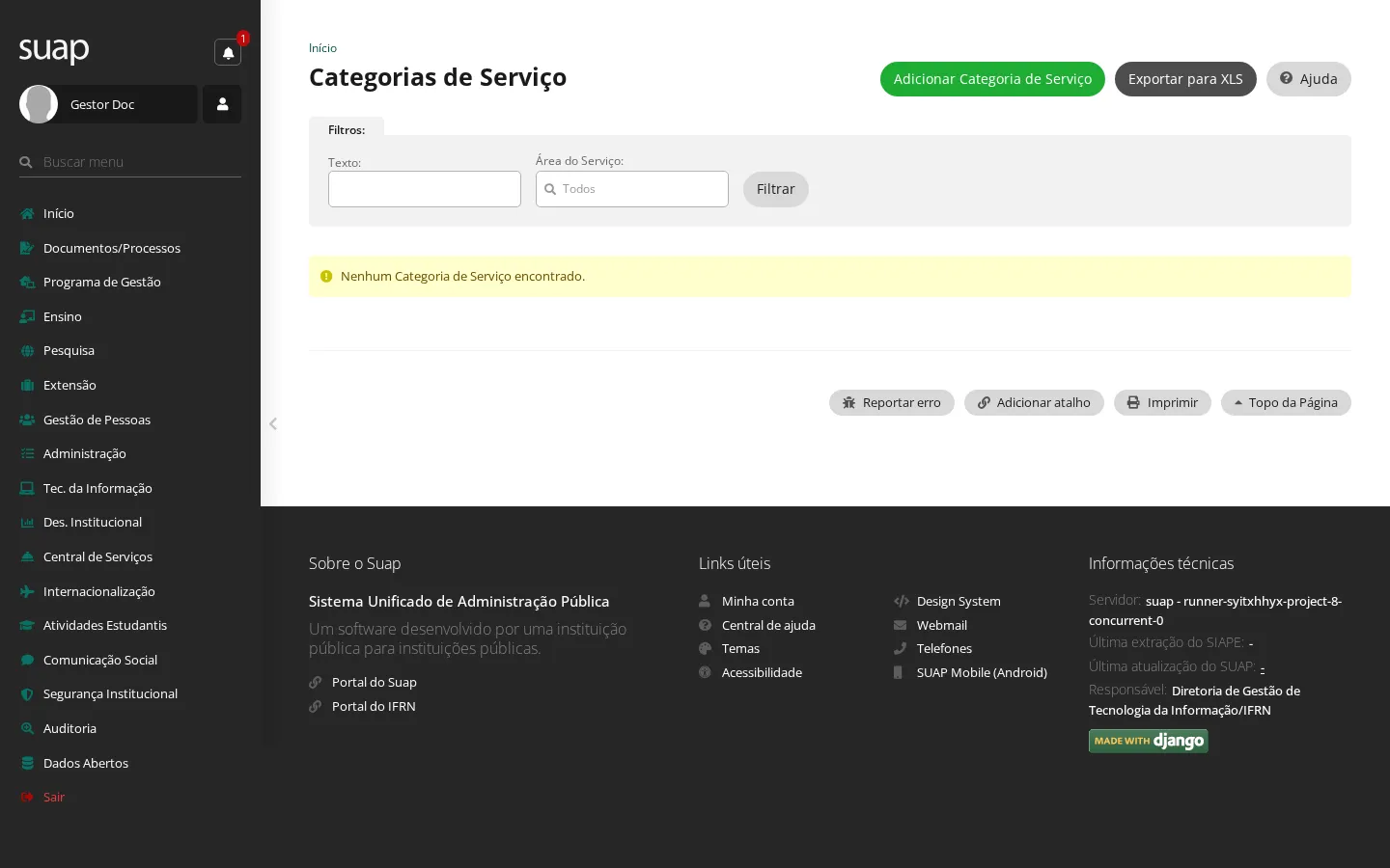 Listagem de categorias de serviço