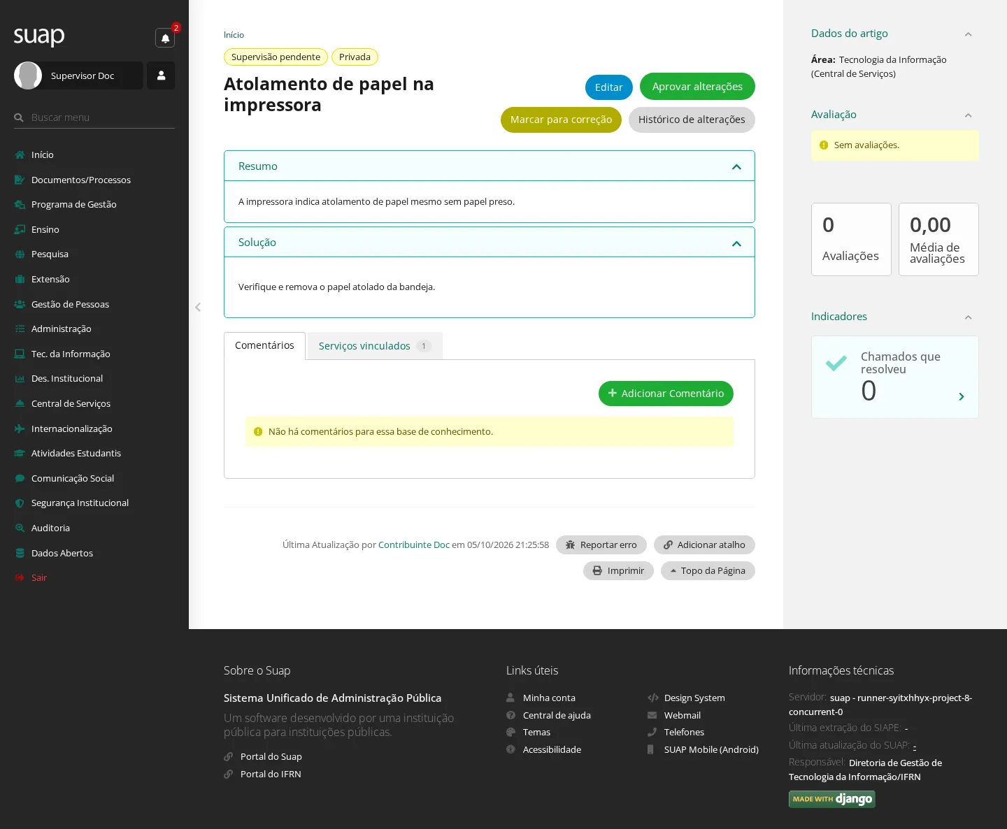 Artigo pendente de supervisão