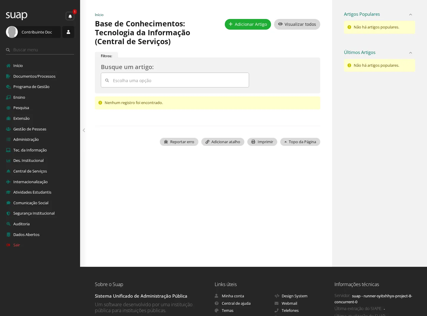 Áreas de serviço da Base de Conhecimento
