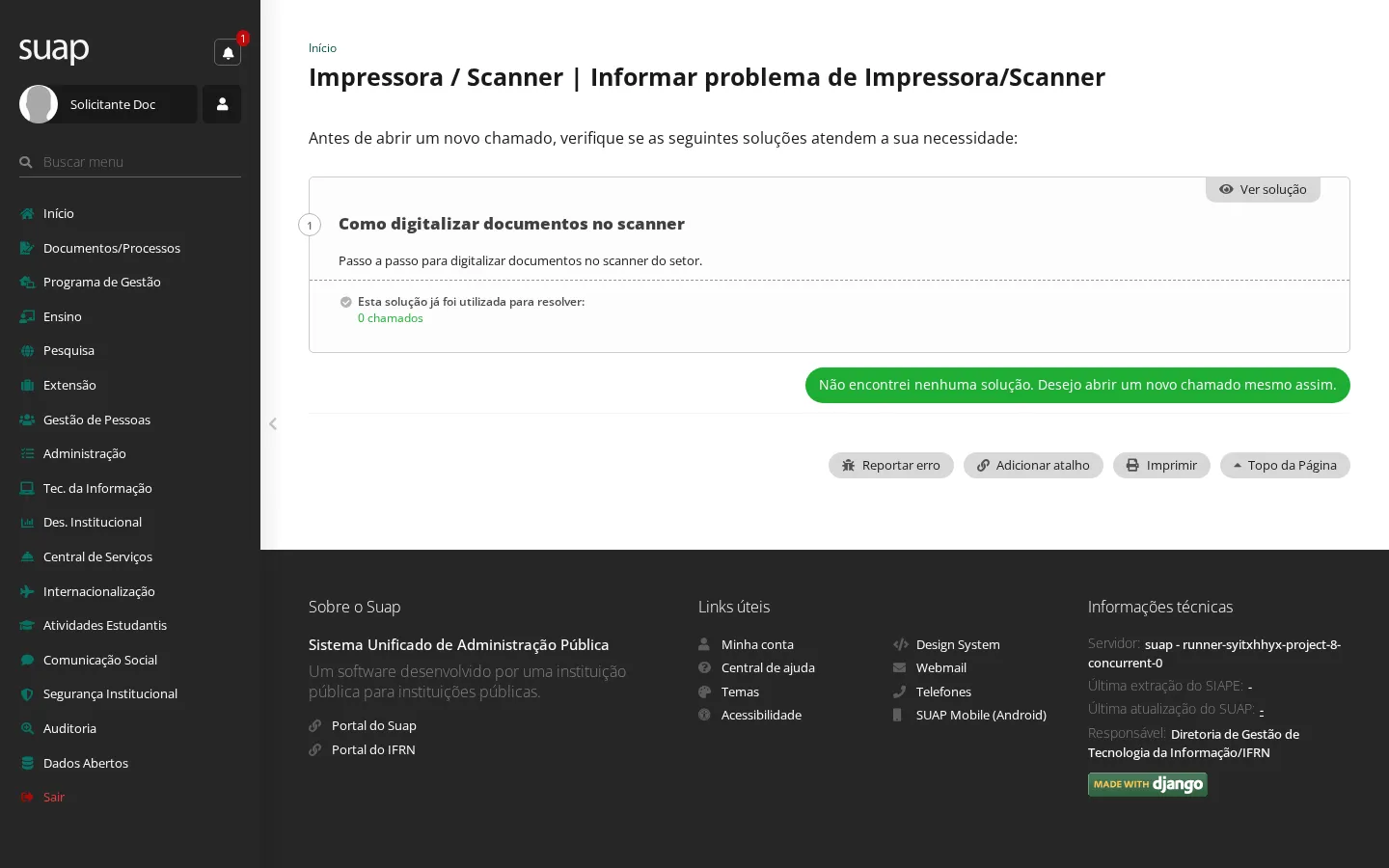 Soluções sugeridas antes de abrir o chamado