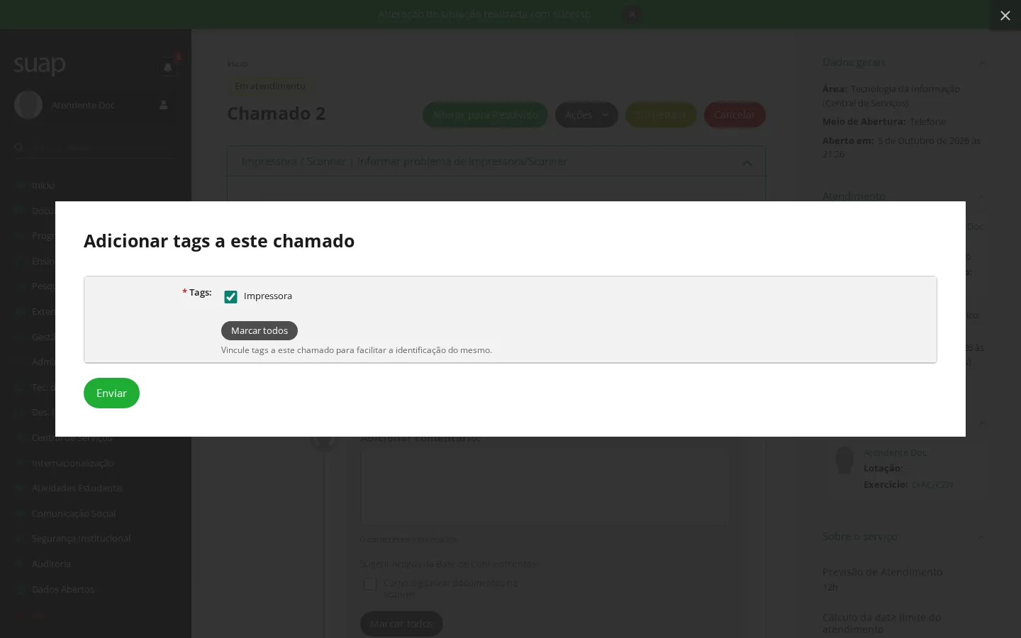 Adicionar tags ao chamado