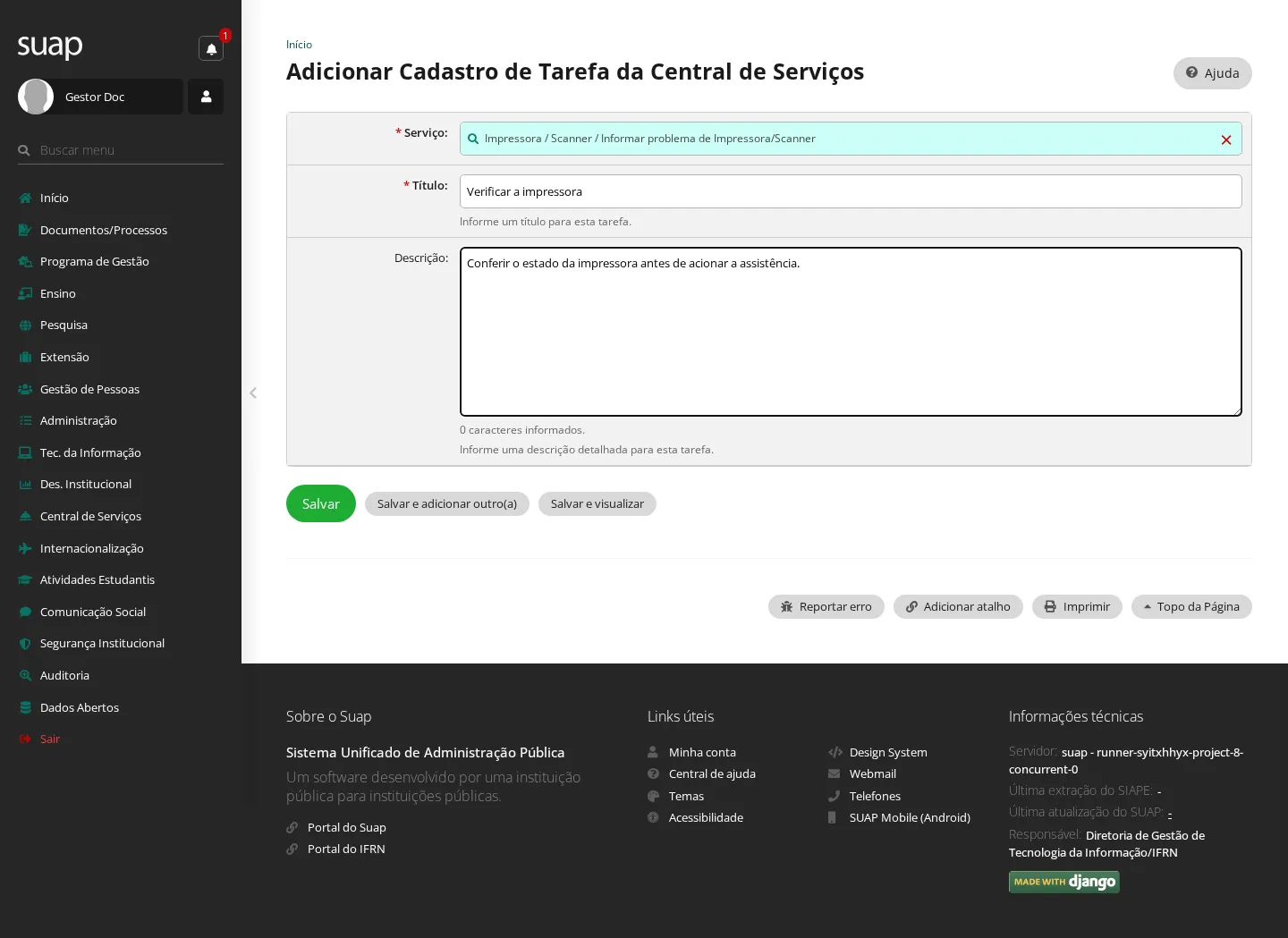 Formulário da tarefa