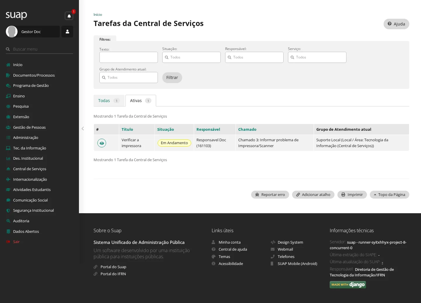 Tarefas vinculadas em andamento