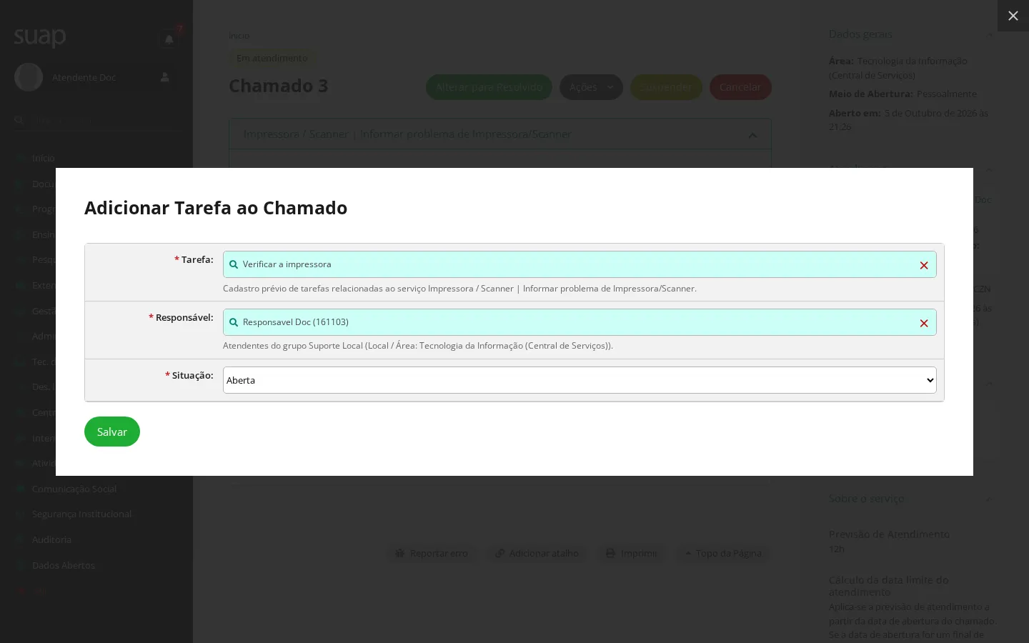 Vincular tarefa ao chamado
