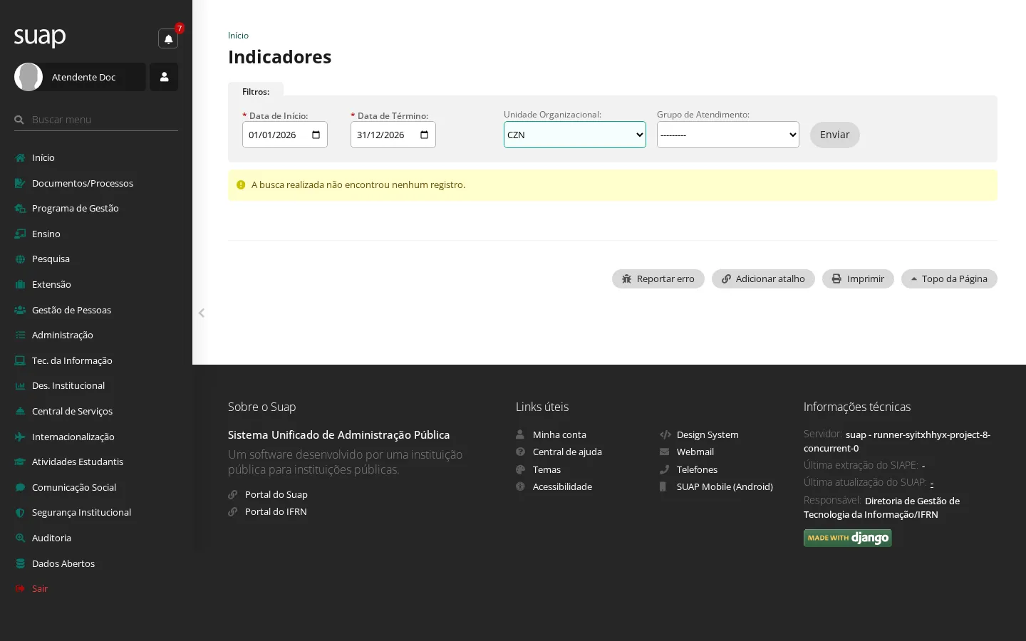 Filtros dos indicadores