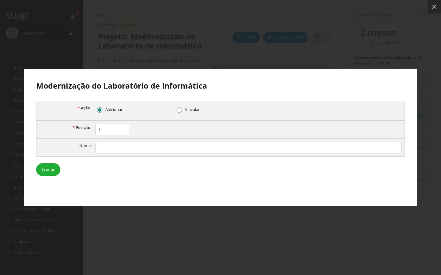 Popup de criação de lista