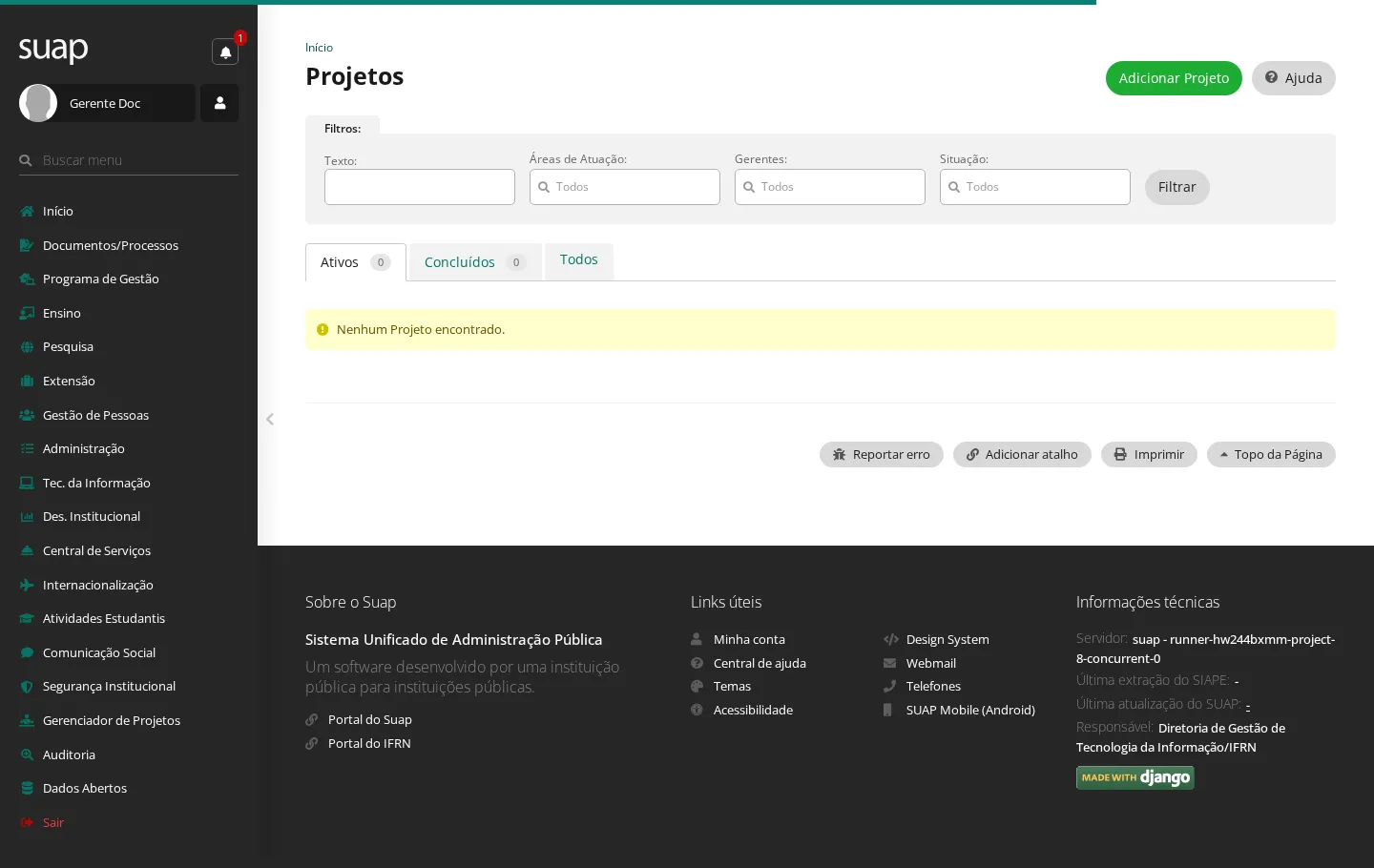 Listagem de projetos